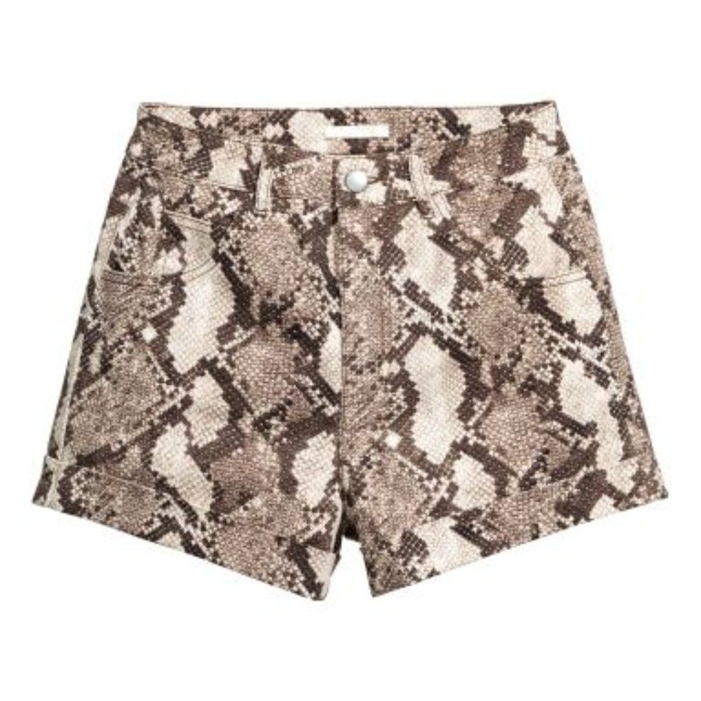 H&M Brown Cream Snake Skin Stretch High Waisted Rolled Cuff Short EUC sz 10 - Picture 11 of 12
